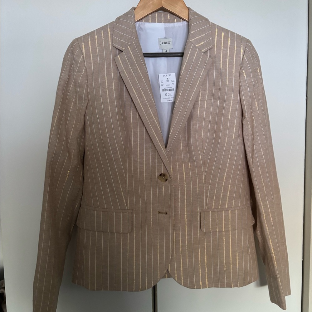 J. Crew Women's Tan Blazer with Gold Stripes